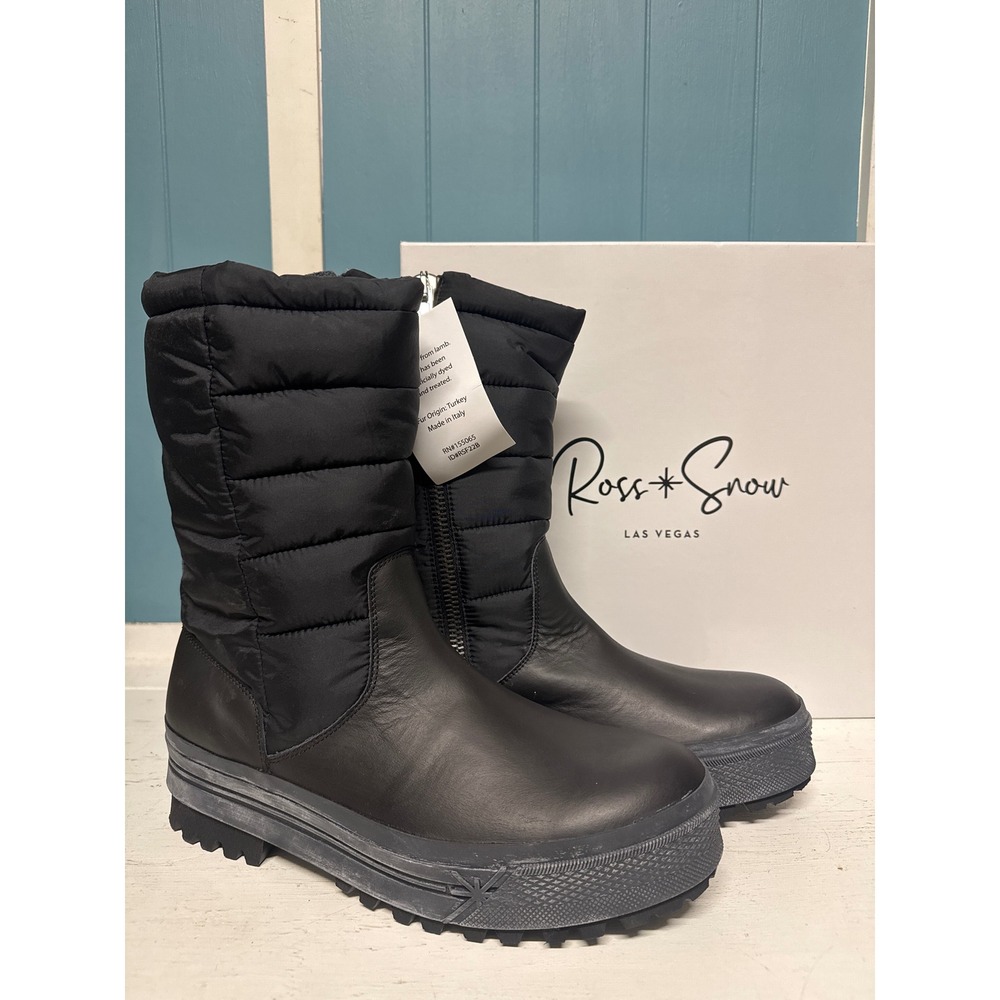 ROSS & SNOW Commando Puff Tall Black Leather Nylon Winter Boots WFW22‎ Size 12